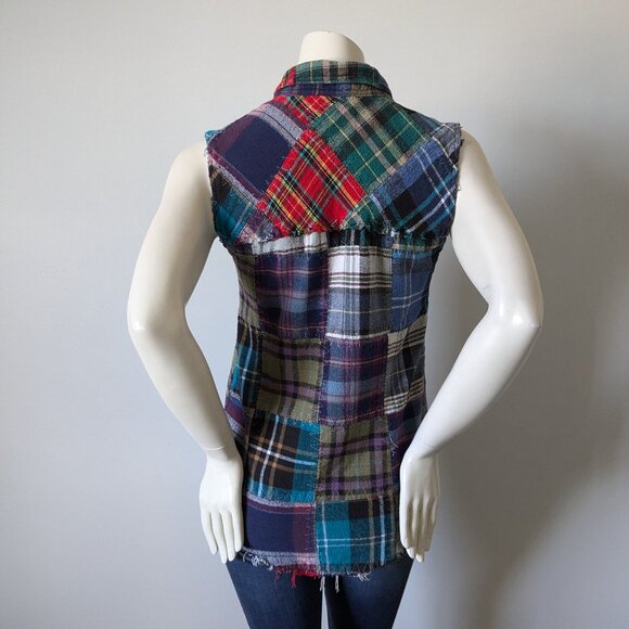 We The Free - "Lost in Plaid" Patchwork Crochet Sleeveless Shirt - Size S - Picture 7 of 9